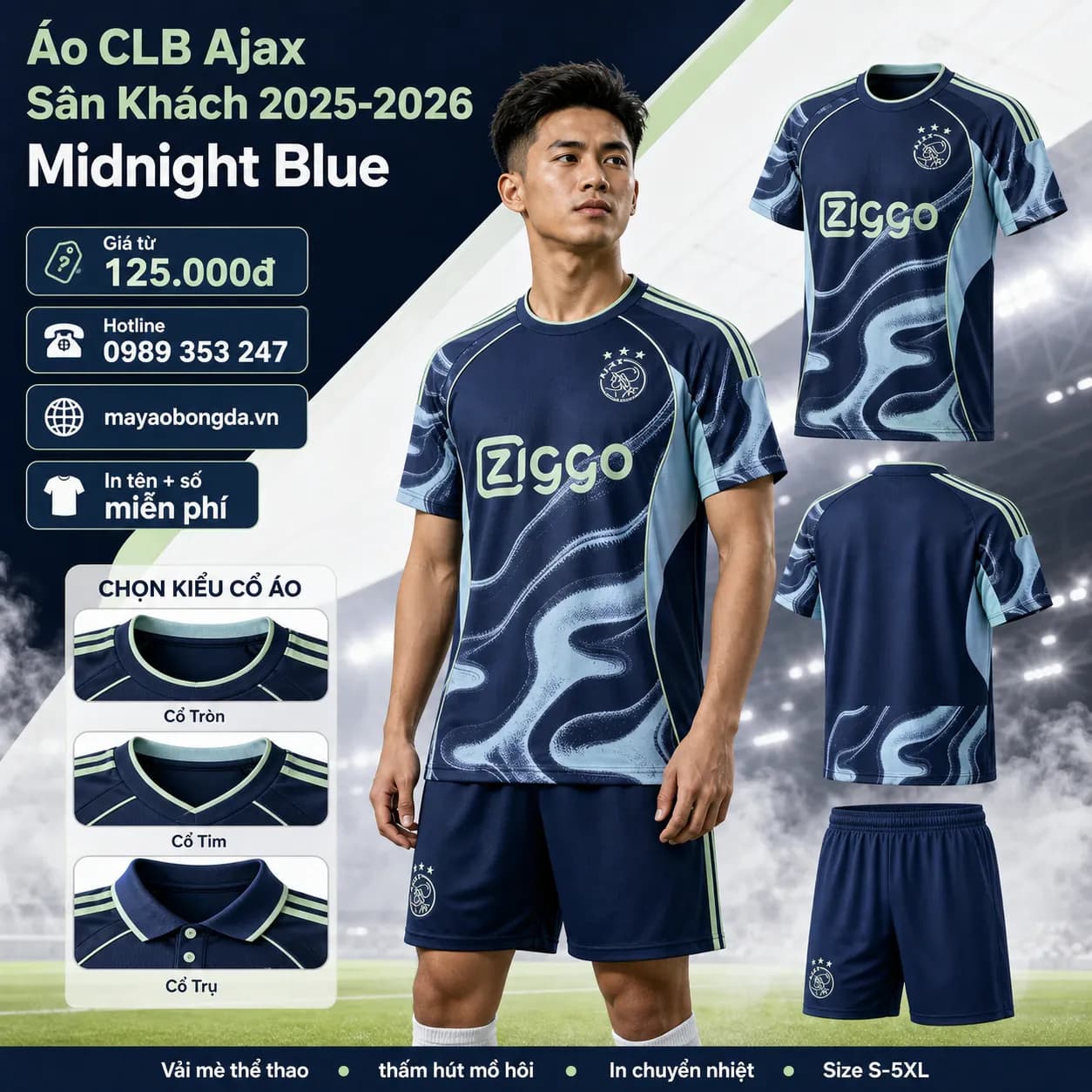 Áo CLB Ajax Sân Khách 2025-2026 Midnight Blue – Mã MBĐ-WP-2361