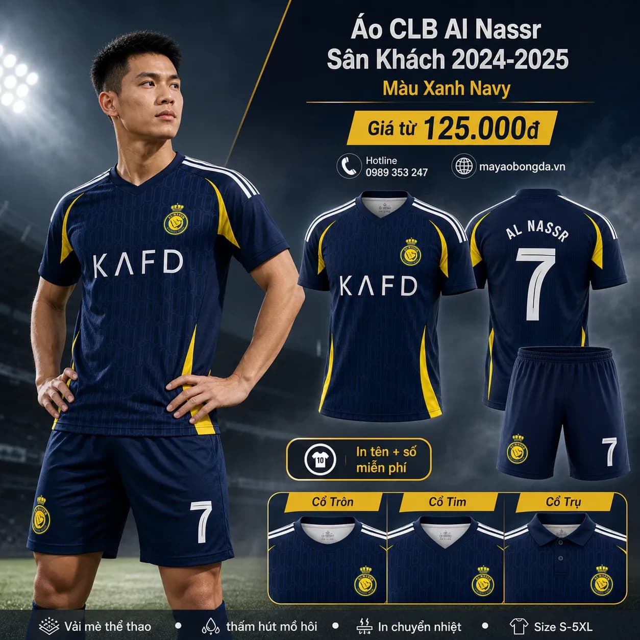 Áo CLB Al Nassr Sân Khách 2024-2025 Màu Xanh Navy – Mã MBĐ-WP-992