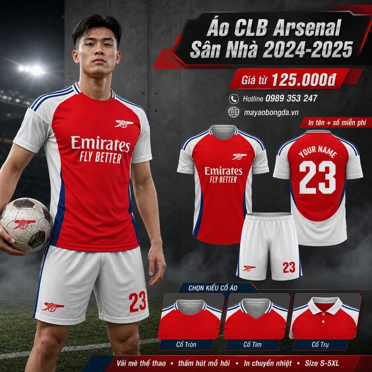 Áo CLB Arsenal Sân Nhà 2024-2025 – Mã MBĐ-WP-998