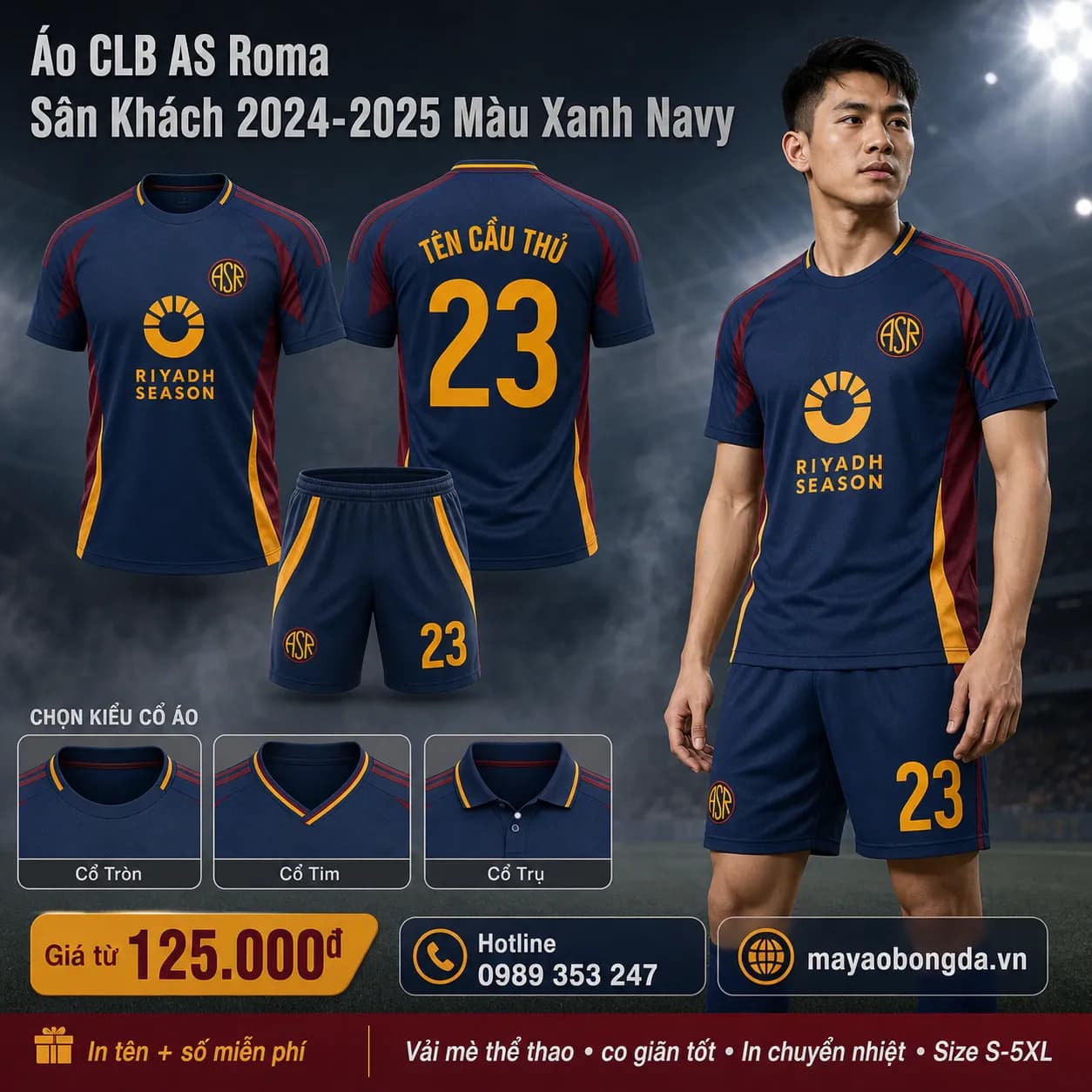 Áo CLB AS Roma Sân Khách 2024-2025 Màu Xanh Navy – Mã MBĐ-WP-983