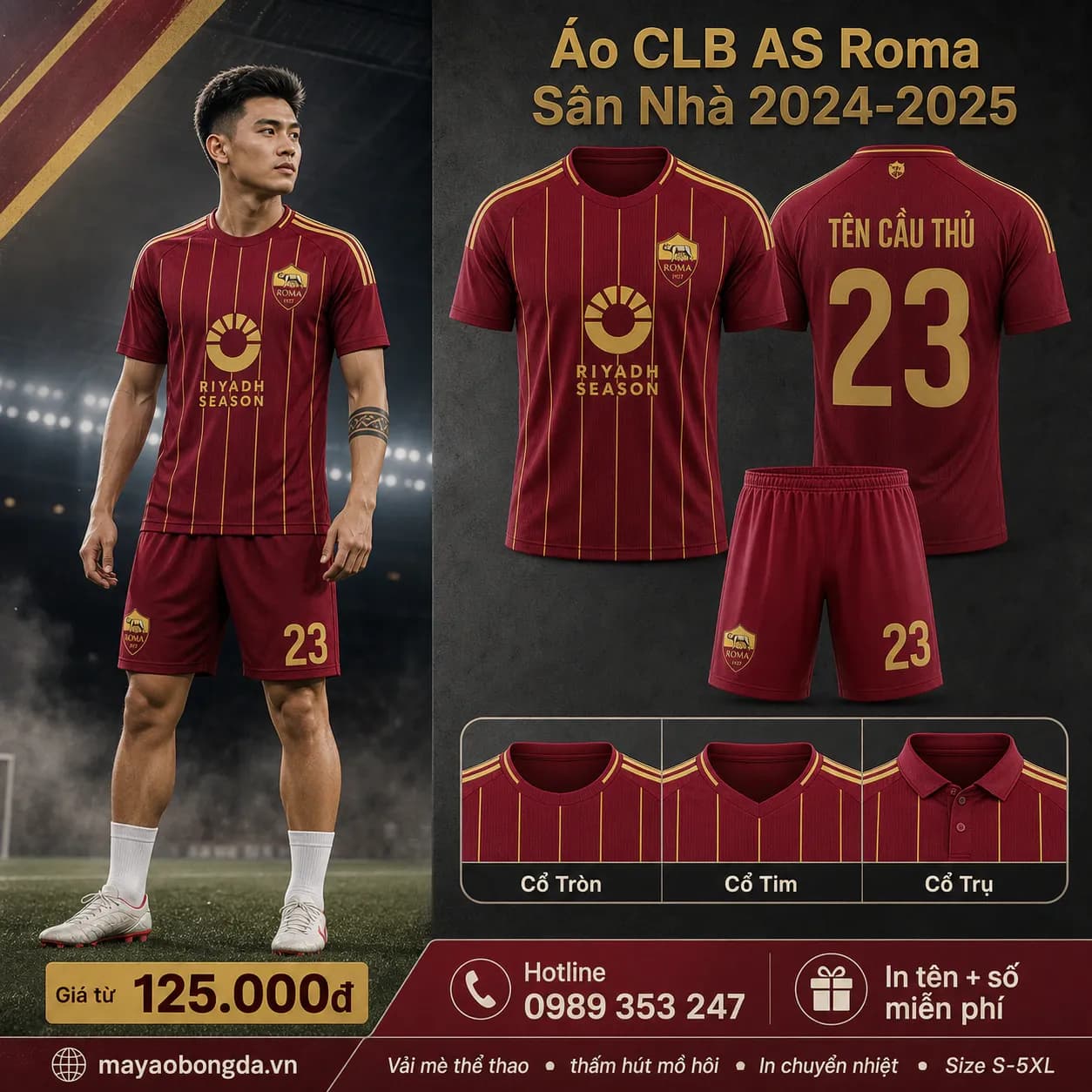 Áo CLB AS Roma Sân Nhà 2024-2025 – Mã MBĐ-WP-985