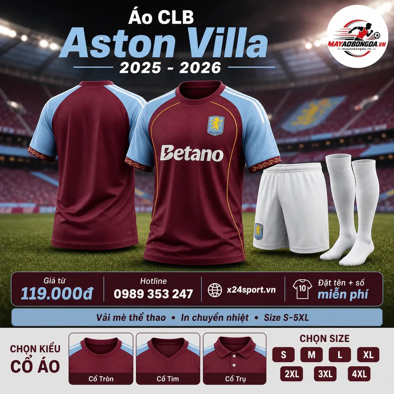 Áo CLB Aston Villa 2025-2026 – Mã MBĐ-AO-CLB-ASTON-VILLA-2025-2026-2379