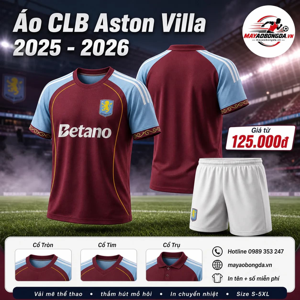 Áo CLB Aston Villa sân nhà 2025-2026 đỏ rượu phối xanh – Mã MBĐ-AO-CLB-ASTON-VILLA-SAN-NHA-2025-2026