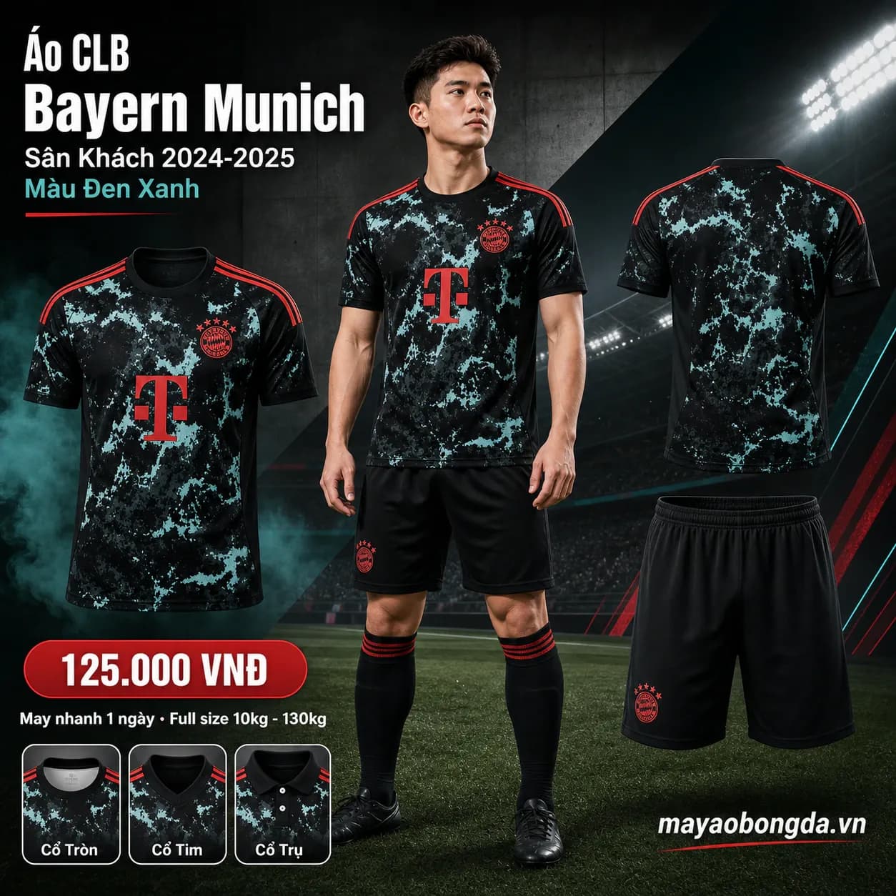 Áo CLB Bayern Munich Sân Khách 2024-2025 Màu Đen Xanh – Mã MBĐ-WP-1008