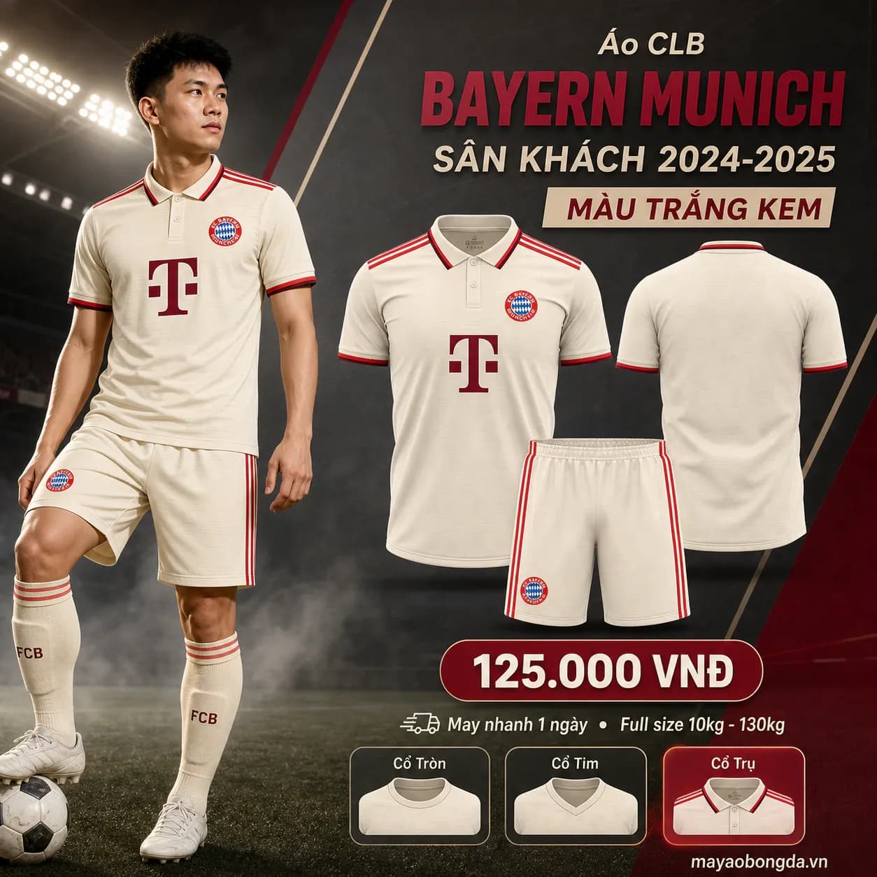 Áo CLB Bayern Munich Sân Khách 2024-2025 Màu Trắng Kem – Mã MBĐ-WP-1010