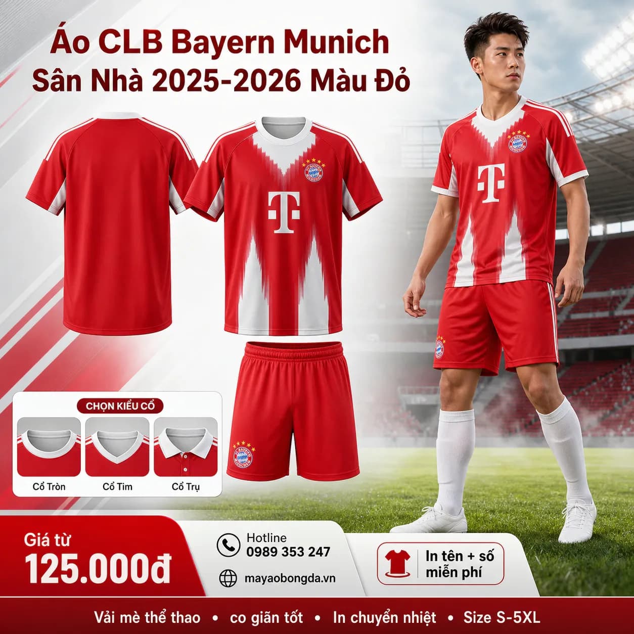 Áo CLB Bayern Munich Sân Nhà 2025-2026 Màu Đỏ – Mã MBĐ-WP-2363