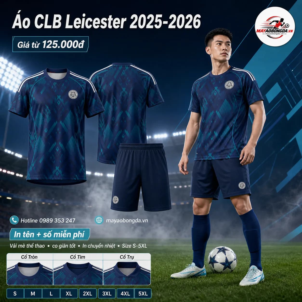 Áo CLB Leicester 2025-2026 – Mã MBĐ-AO-CLB-LEICESTER-2025-2026-NAVY-TEAL