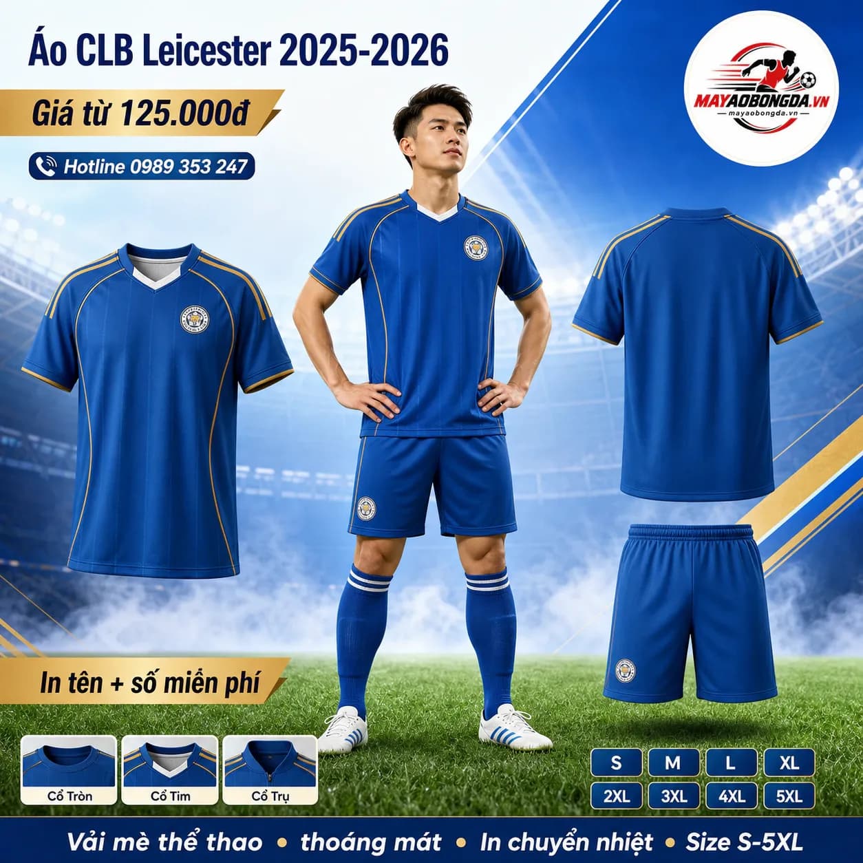 Áo CLB Leicester 2025-2026 – Mã MBĐ-AO-CLB-LEICESTER-2025-2026-BLUE-GOLD