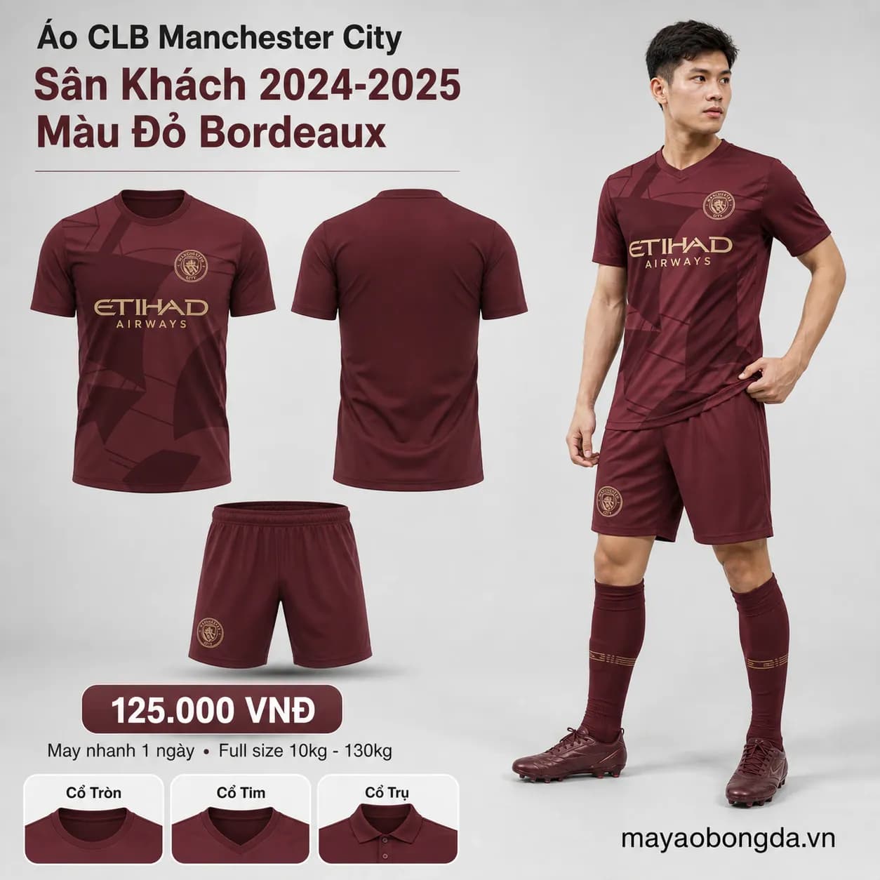 Áo CLB Manchester City Sân Khách 2024-2025 Màu Đỏ Bordeaux – Mã MBĐ-WP-1074