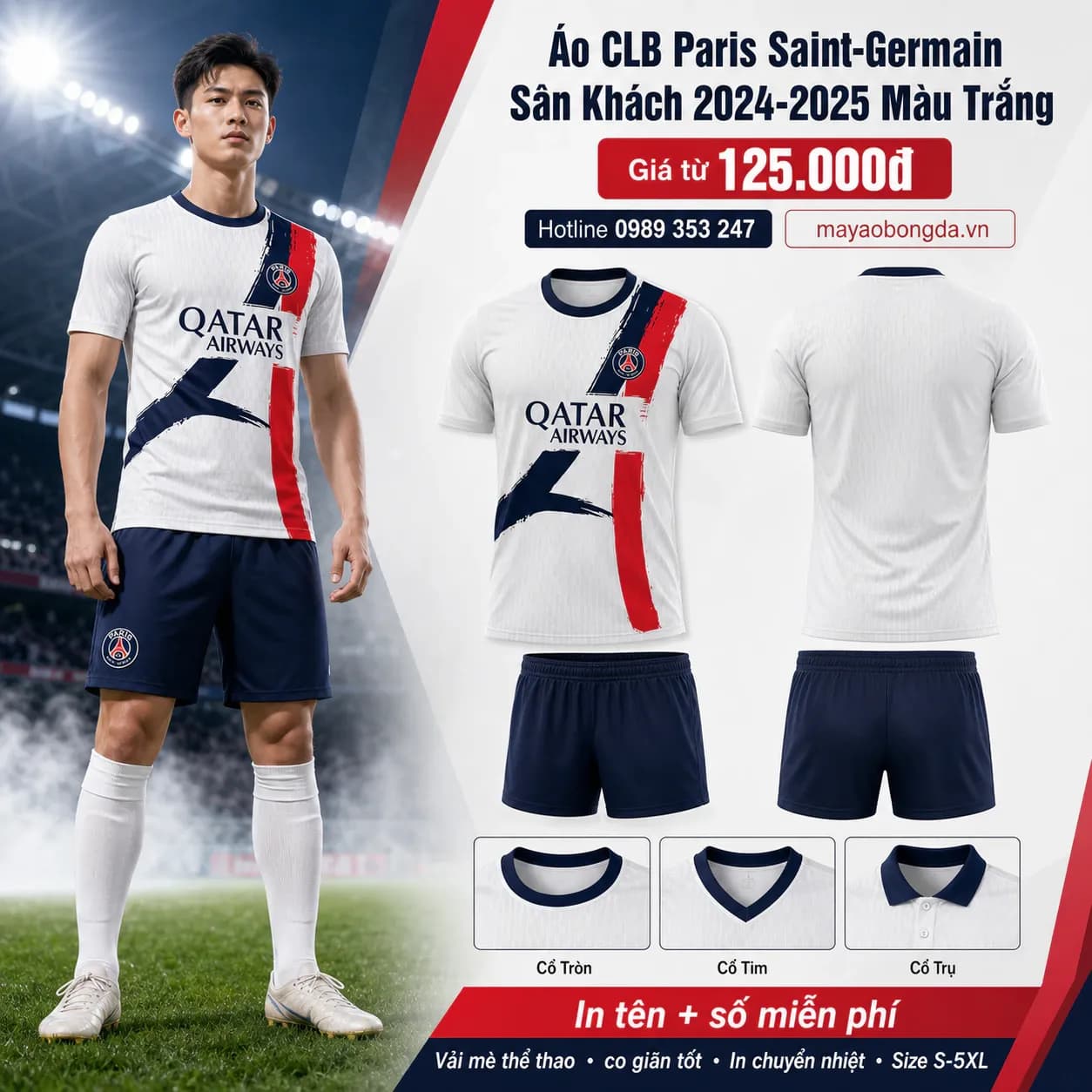 Áo CLB Paris Saint-Germain Sân Khách 2024-2025 Màu Trắng – Mã MBĐ-WP-1090