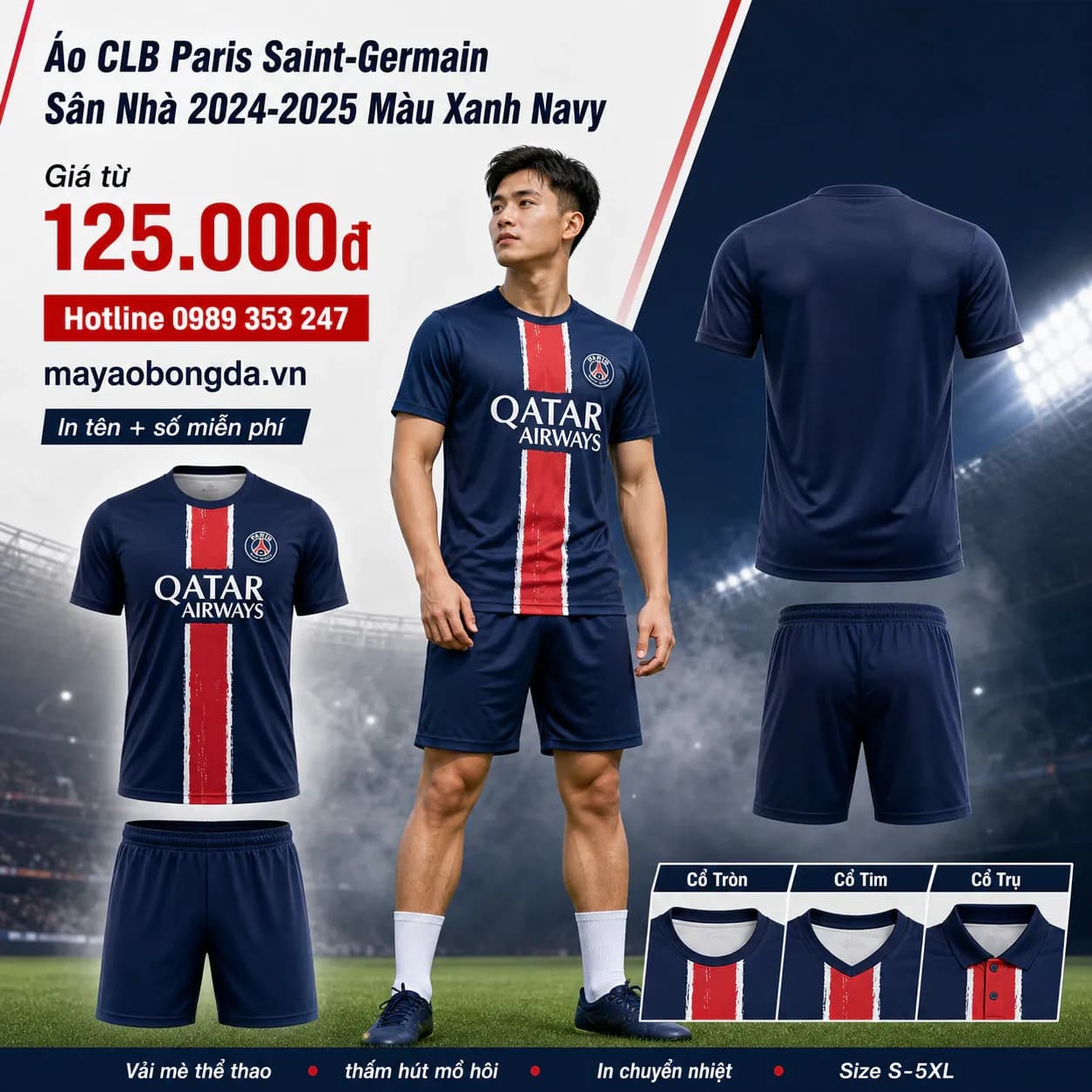 Áo CLB Paris Saint-Germain Sân Nhà 2024-2025 Màu Xanh Navy – Mã MBĐ-WP-1092