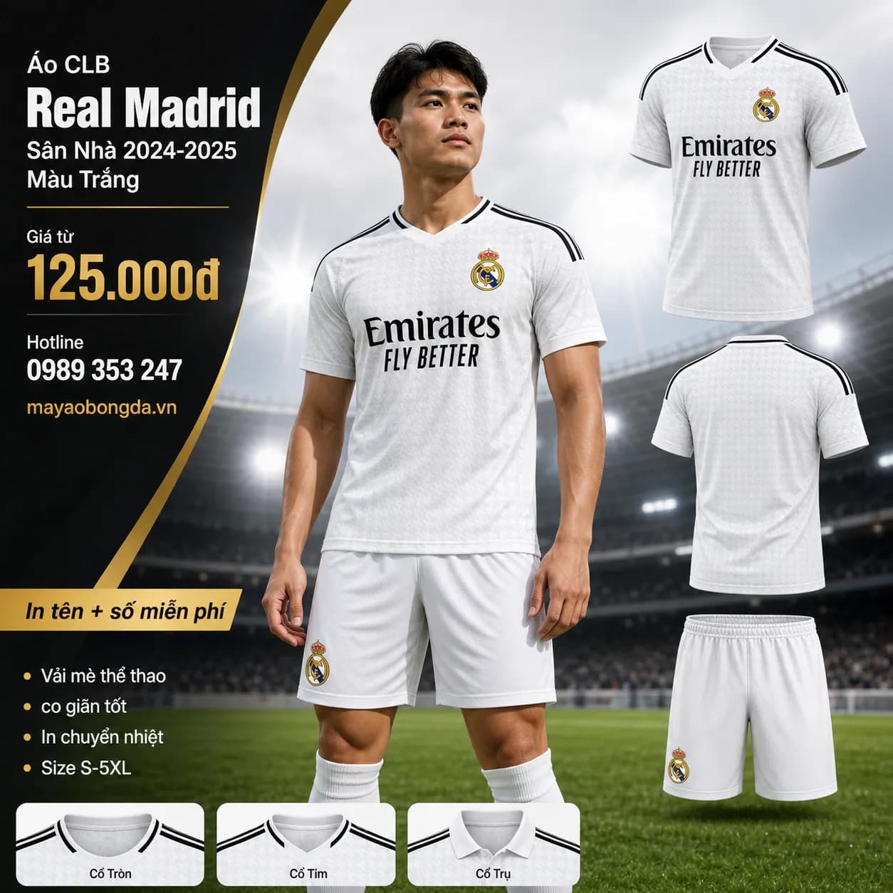 Áo CLB Real Madrid Sân Nhà 2024-2025 Màu Trắng – Mã MBĐ-WP-1100