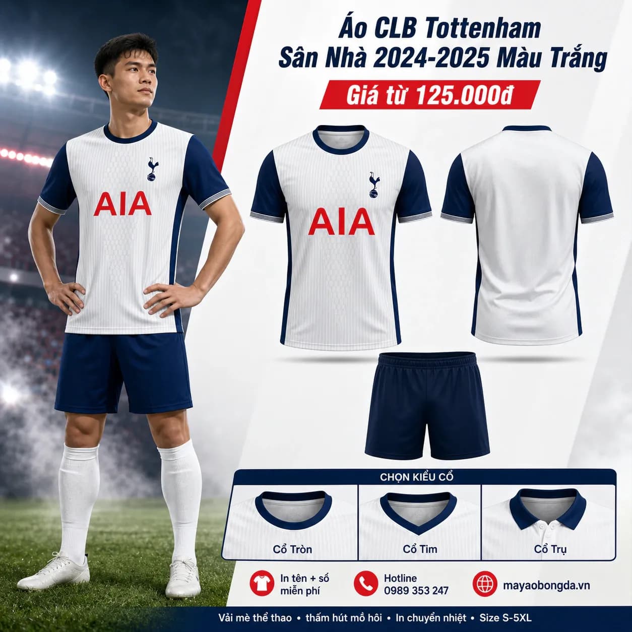 Áo CLB Tottenham Sân Nhà 2024-2025 Màu Trắng – Mã MBĐ-WP-1104