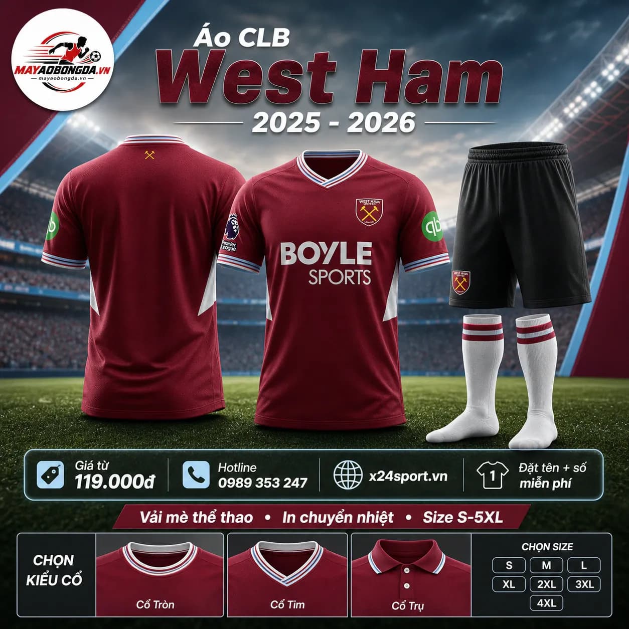 Áo CLB West Ham 2025-2026 – Mã MBĐ-AO-CLB-WEST-HAM-2025-2026-2428