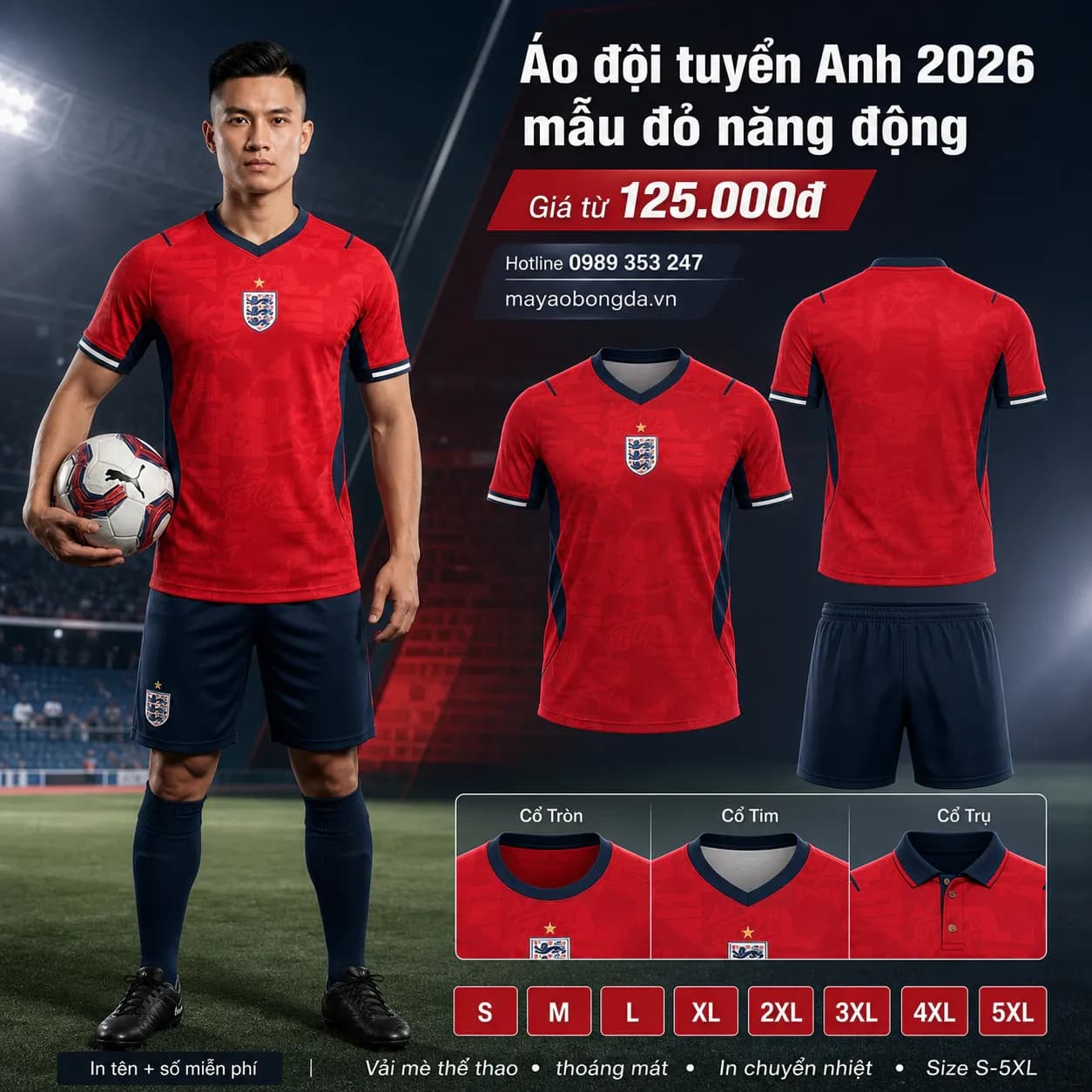 Áo đội tuyển Anh 2026 mẫu đỏ năng động – Mã MBĐ-AO-DOI-TUYEN-ANH-2026-MA-63AB96D4