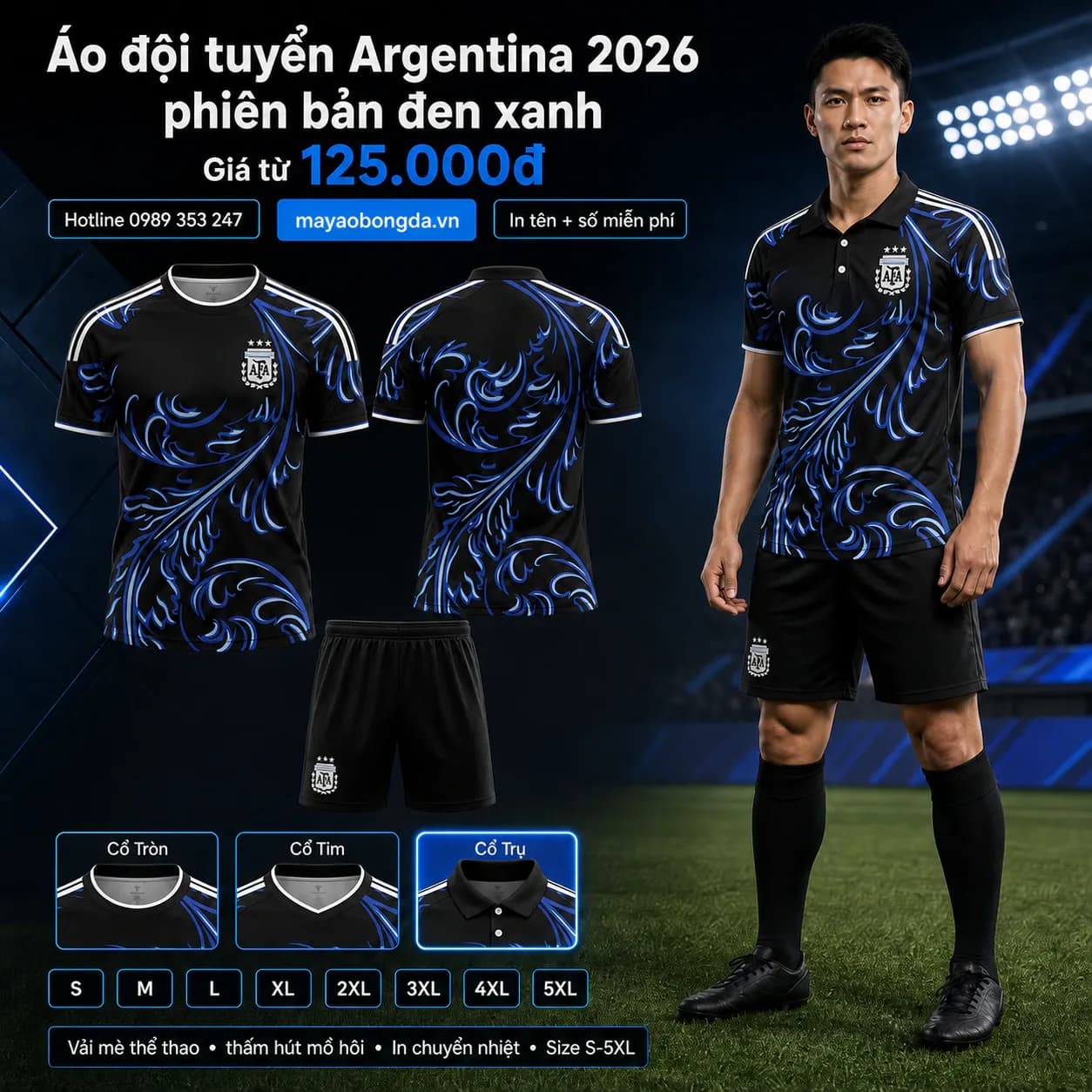 Áo đội tuyển Argentina 2026 phiên bản đen xanh – Mã MBĐ-AO-DOI-TUYEN-ARGENTINA-2-B7523351