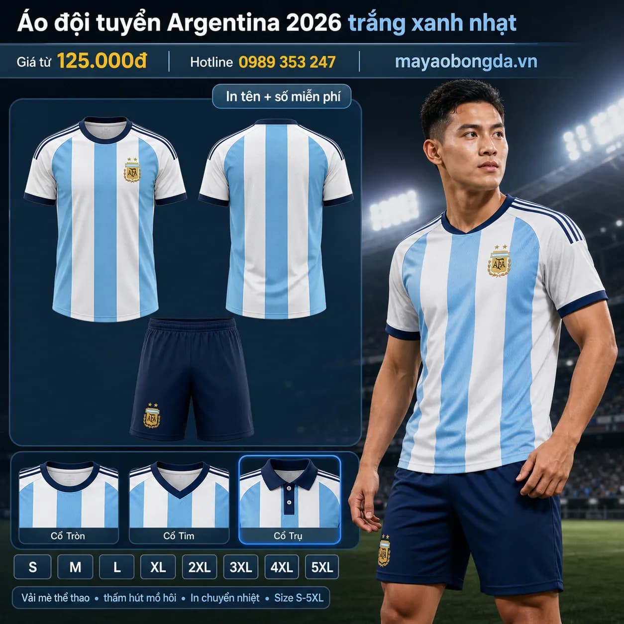 Áo đội tuyển Argentina 2026 trắng xanh nhạt – Mã MBĐ-AO-DOI-TUYEN-ARGENTINA-2-94D67BEA