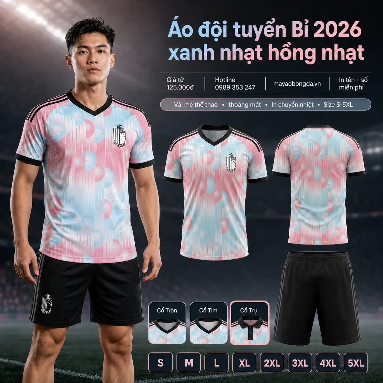 Áo đội tuyển Bỉ 2026 xanh nhạt hồng nhạt – Mã MBĐ-AO-DOI-TUYEN-BI-2026-XAN-9BBDB125