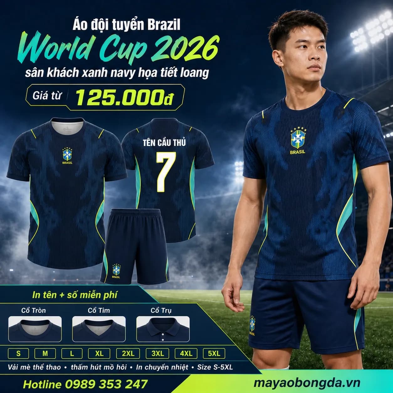 Áo đội tuyển Brazil World Cup 2026 sân khách xanh navy họa tiết loang – Mã MBĐ-AO-DOI-TUYEN-BRAZIL-WORL-20B04B9D