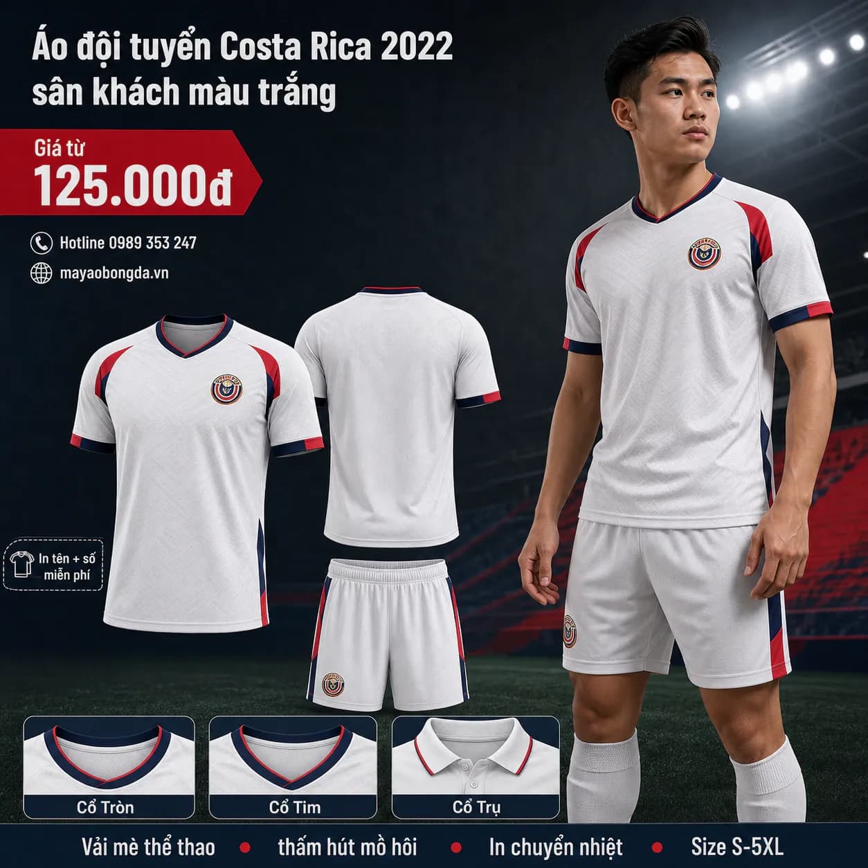 Áo đội tuyển Costa Rica 2022 sân khách màu trắng – Mã MBĐ-AO-DOI-TUYEN-COSTA-RICA--2AA3D224
