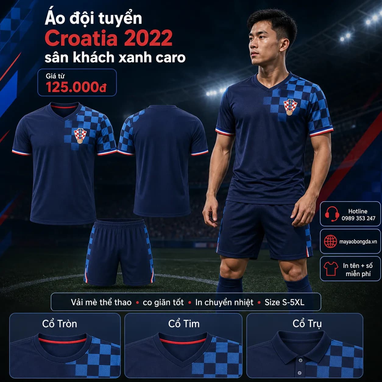 Áo đội tuyển Croatia 2022 sân khách xanh caro – Mã MBĐ-AO-DOI-TUYEN-CROATIA-202-B4B84349