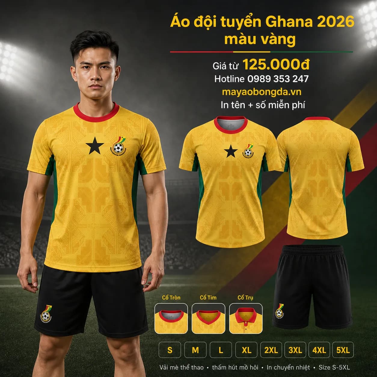 Áo đội tuyển Ghana 2026 màu vàng – Mã MBĐ-AO-DOI-TUYEN-GHANA-2026--98E5845A