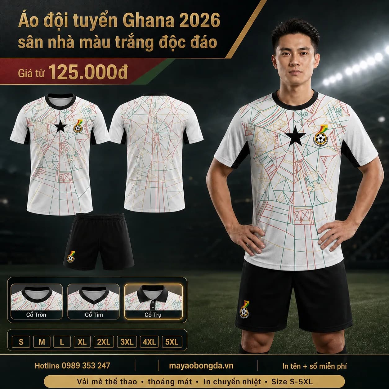 Áo đội tuyển Ghana 2026 sân nhà màu trắng độc đáo – Mã MBĐ-AO-DOI-TUYEN-GHANA-2026--68A629DB