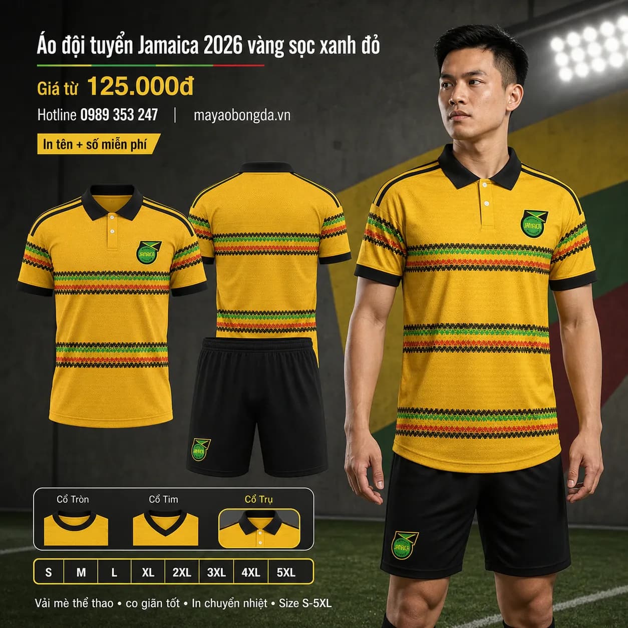 Áo đội tuyển Jamaica 2026 vàng sọc xanh đỏ – Mã MBĐ-AO-DOI-TUYEN-JAMAICA-202-B25BF1AF