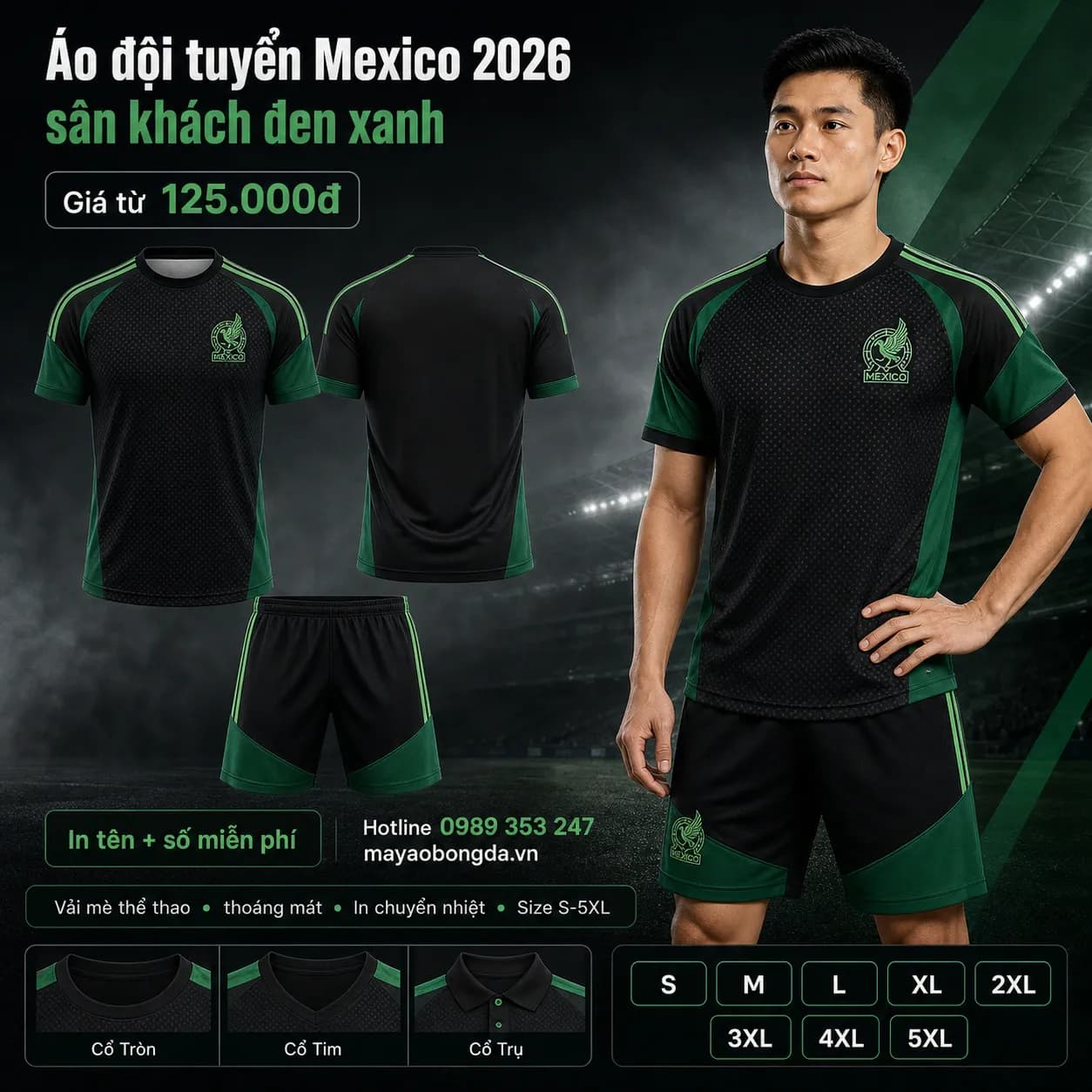 Áo đội tuyển Mexico 2026 sân khách đen xanh – Mã MBĐ-AO-DOI-TUYEN-MEXICO-2026-50938647