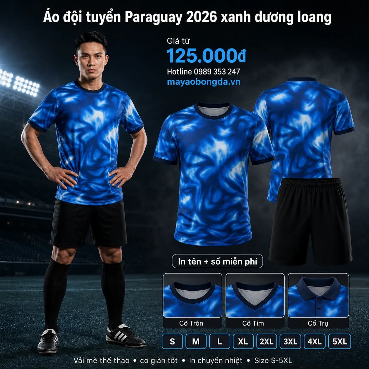 Áo đội tuyển Paraguay 2026 xanh dương loang – Mã MBĐ-AO-DOI-TUYEN-PARAGUAY-20-E330A945