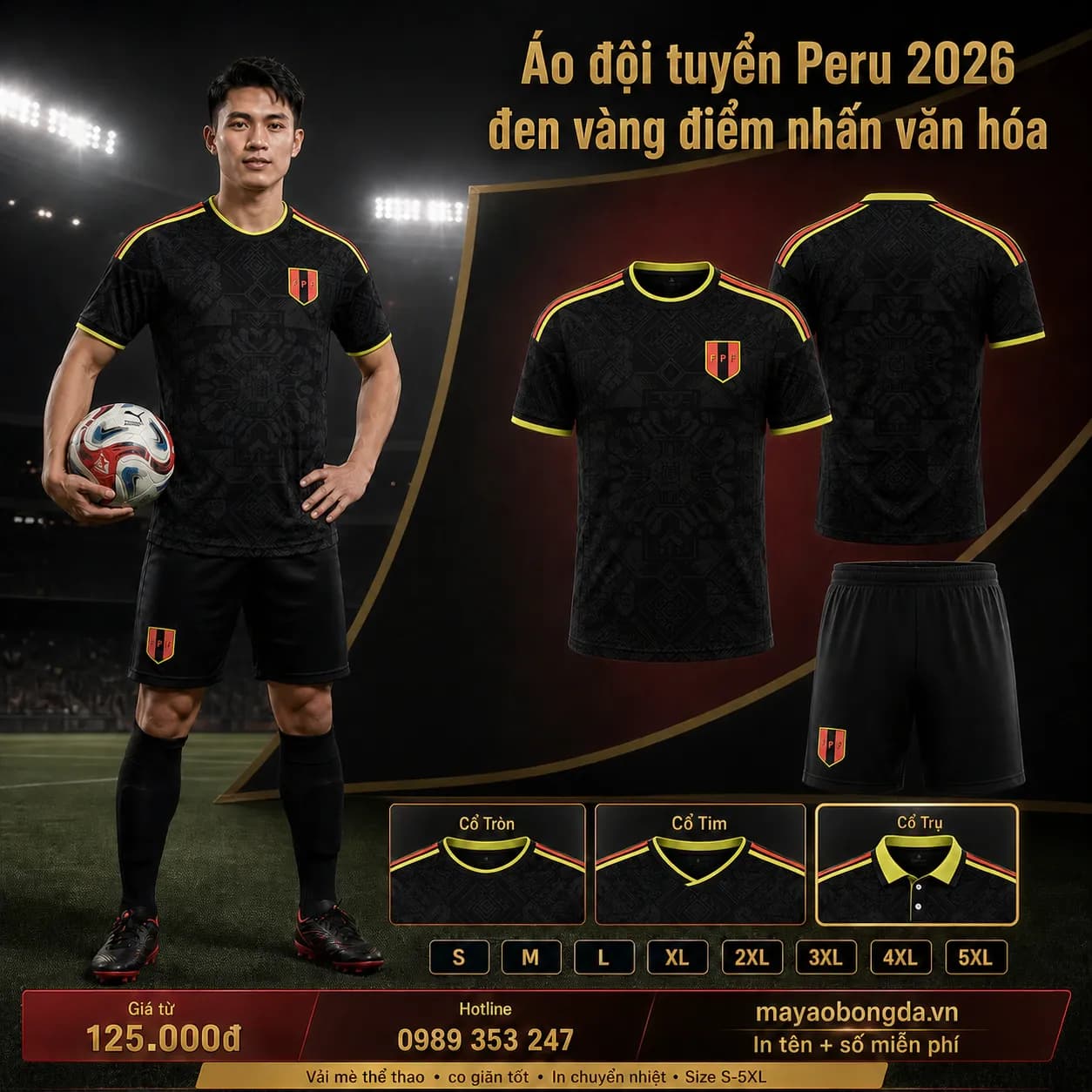 Áo đội tuyển Peru 2026 đen vàng điểm nhấn văn hóa – Mã MBĐ-AO-DOI-TUYEN-PERU-2026-D-B80DB9A4