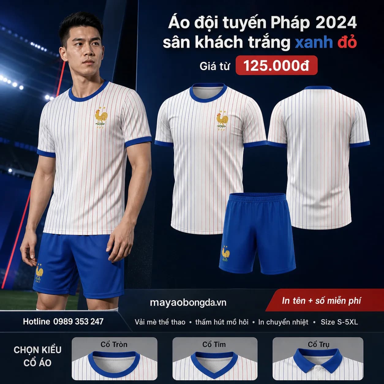 Áo đội tuyển Pháp 2024 sân khách trắng xanh đỏ – Mã MBĐ-AO-DOI-TUYEN-PHAP-2024-S-258B8063