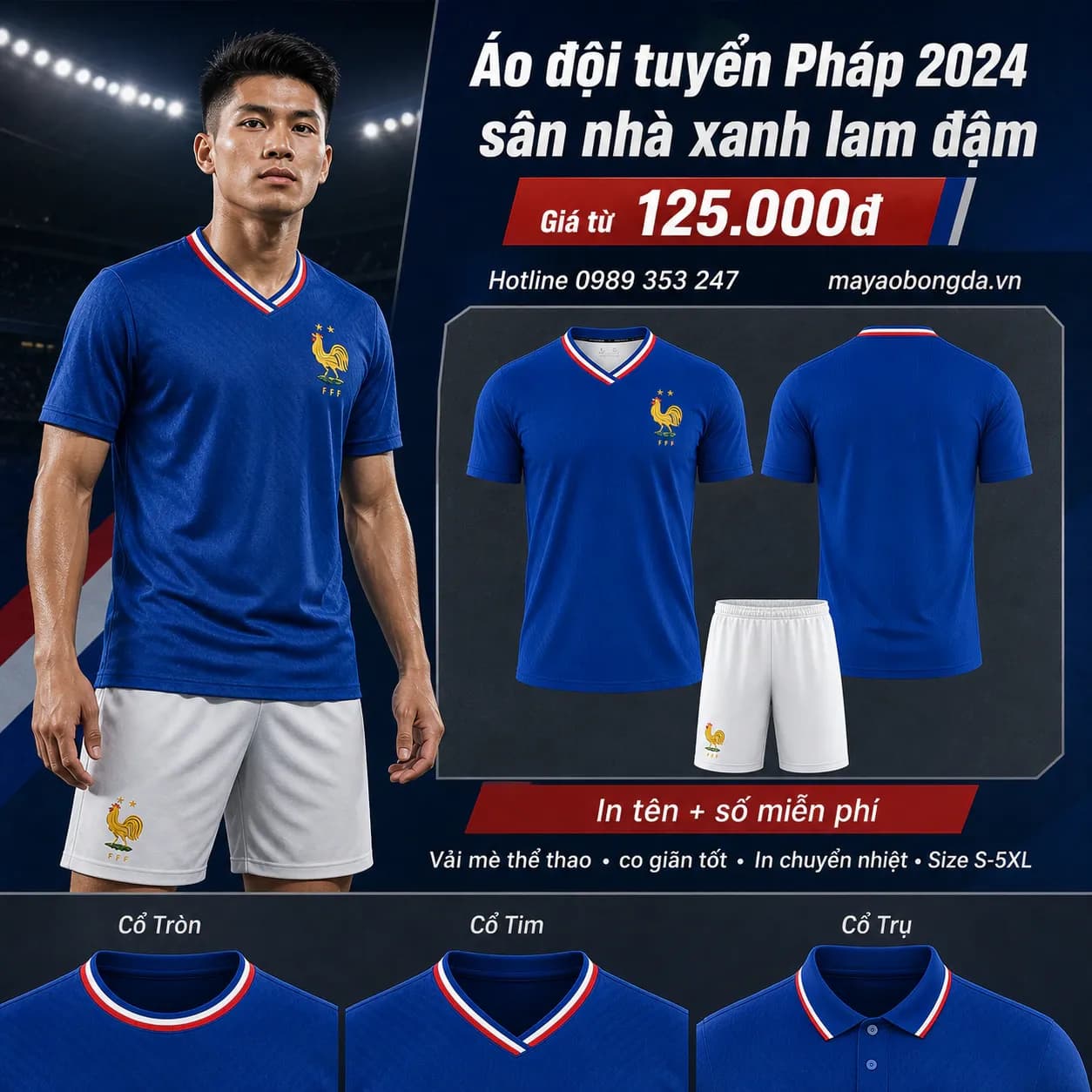 Áo đội tuyển Pháp 2024 sân nhà xanh lam đậm – Mã MBĐ-AO-DOI-TUYEN-PHAP-2024-S-8986E25C