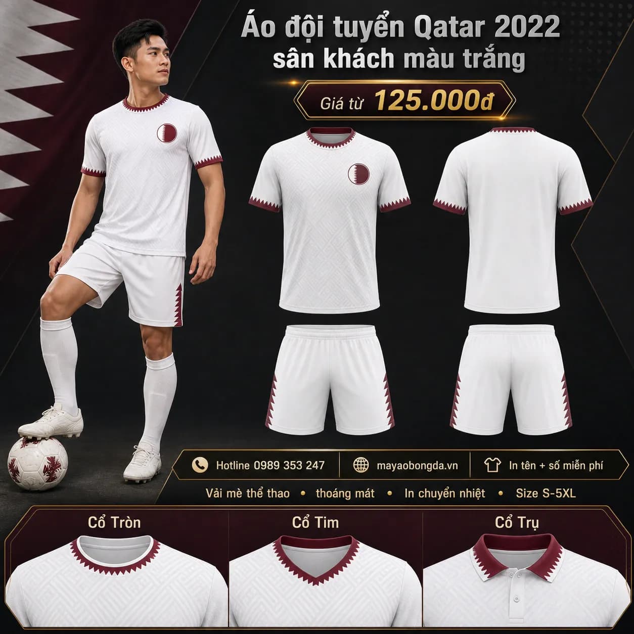 Áo đội tuyển Qatar 2022 sân khách màu trắng – Mã MBĐ-AO-DOI-TUYEN-QATAR-2022--F416E34E