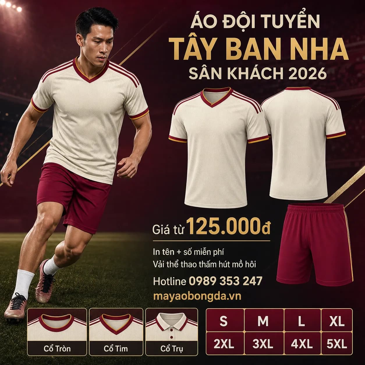 Áo đội tuyển Tây Ban Nha 2026 sân khách kem viền đỏ đô – Mã MBĐ-AO-DOI-TUYEN-TAY-BAN-NHA-0503BA4E