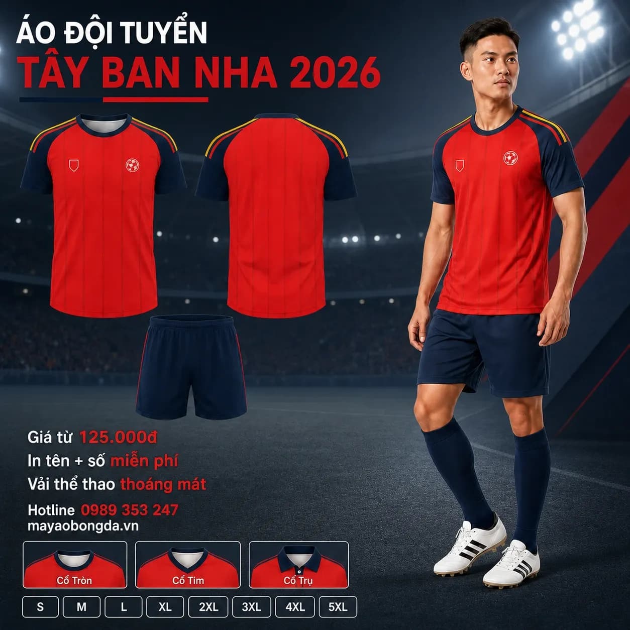 Áo đội tuyển Tây Ban Nha 2026 sân nhà đỏ sọc navy – Mã MBĐ-AO-DOI-TUYEN-TAY-BAN-NHA-18A03E9B