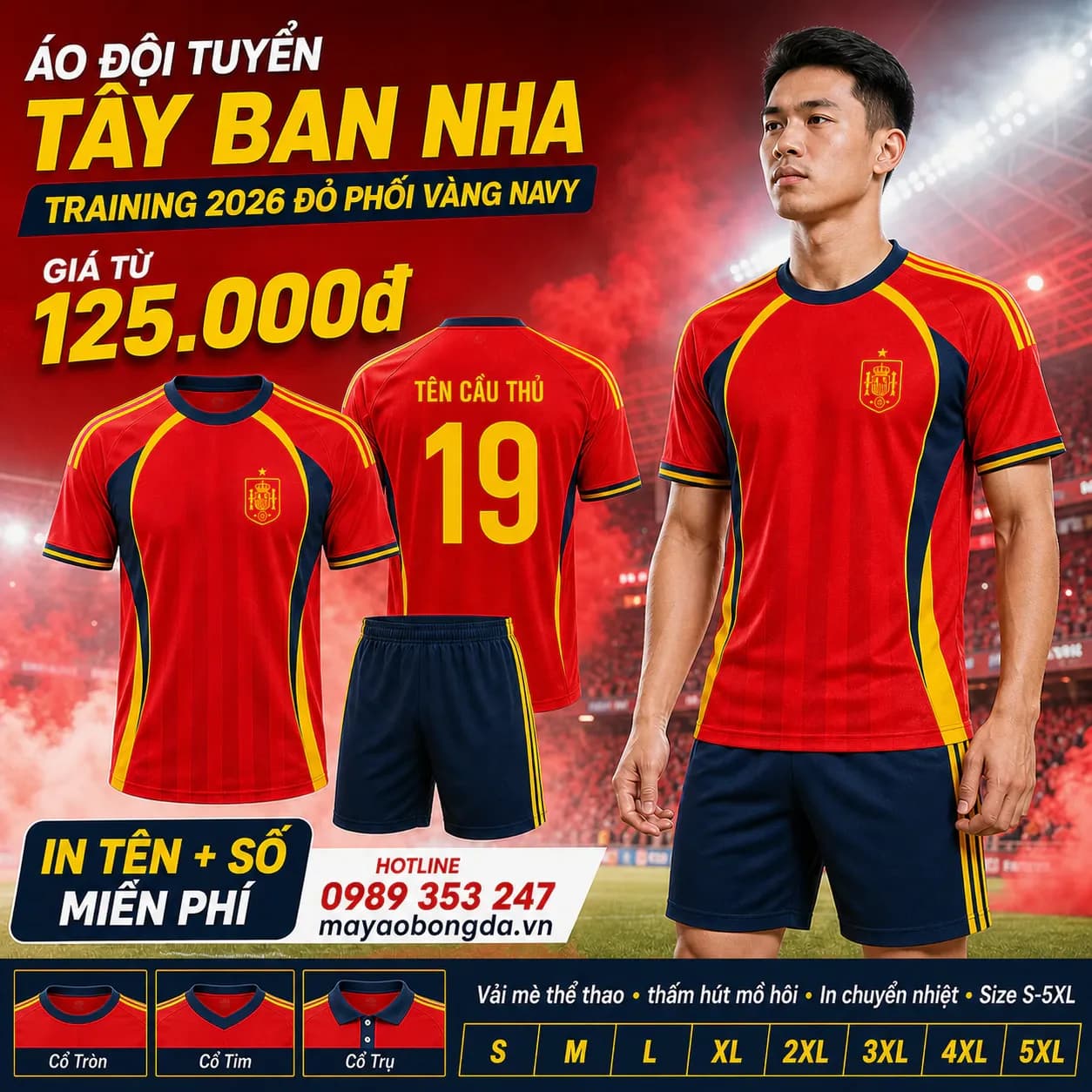 Áo đội tuyển Tây Ban Nha training 2026 đỏ phối vàng navy – Mã MBĐ-AO-DOI-TUYEN-TAY-BAN-NHA-13575358