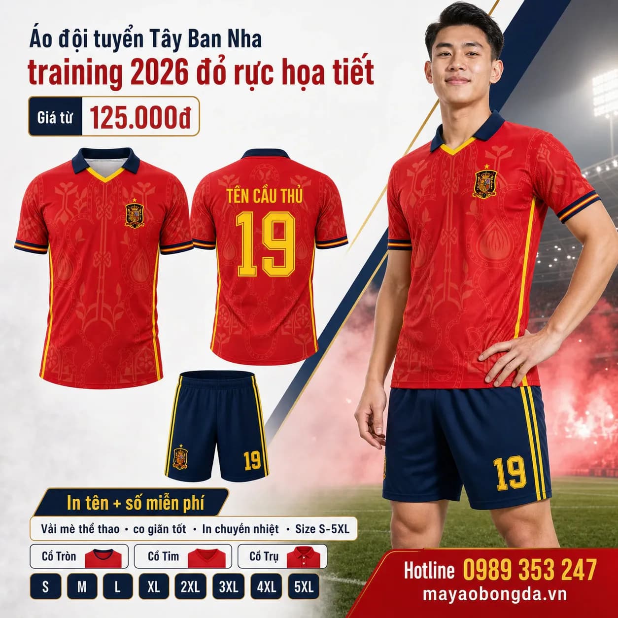 Áo đội tuyển Tây Ban Nha training 2026 đỏ rực họa tiết – Mã MBĐ-AO-DOI-TUYEN-TAY-BAN-NHA-6EB9E9BA