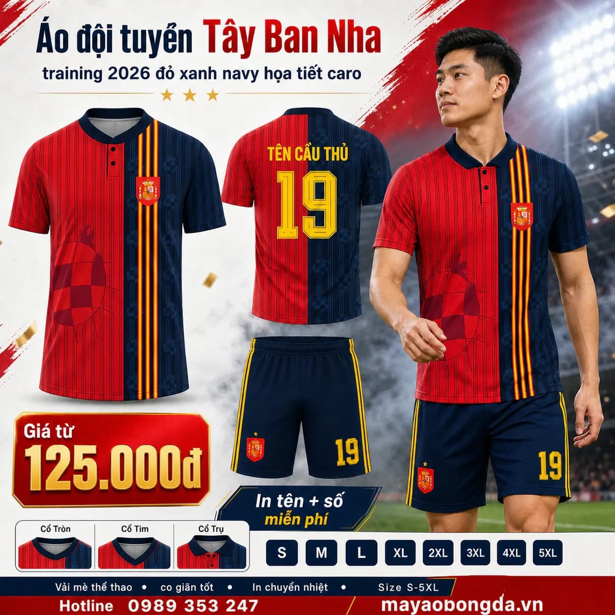 Áo đội tuyển Tây Ban Nha training 2026 đỏ xanh navy họa tiết caro – Mã MBĐ-AO-DOI-TUYEN-TAY-BAN-NHA-8654151C