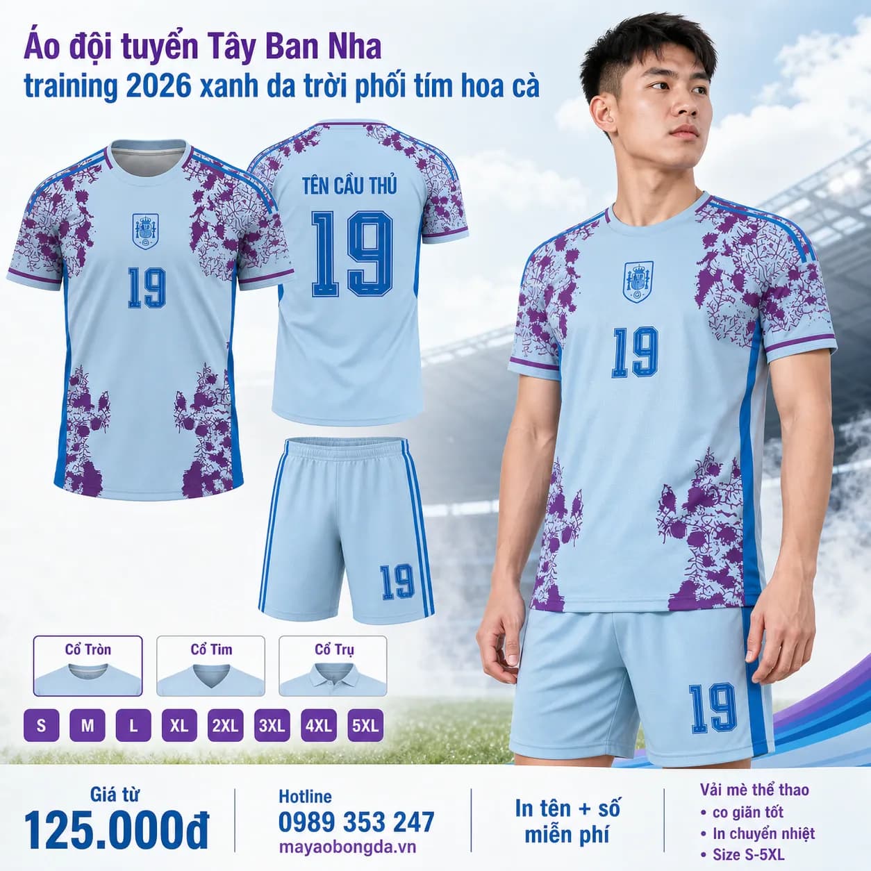Áo đội tuyển Tây Ban Nha training 2026 xanh da trời phối tím hoa cà – Mã MBĐ-AO-DOI-TUYEN-TAY-BAN-NHA-07D7399C