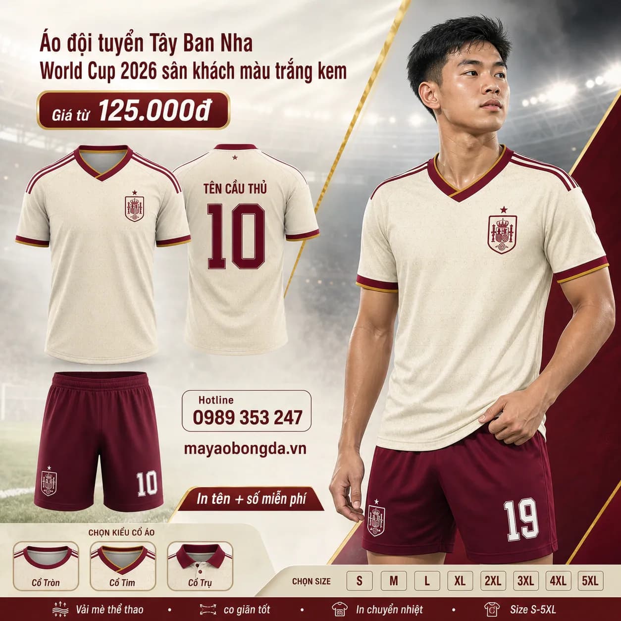 Áo đội tuyển Tây Ban Nha World Cup 2026 sân khách màu trắng kem – Mã MBĐ-AO-DOI-TUYEN-TAY-BAN-NHA-WORLD-CUP-2