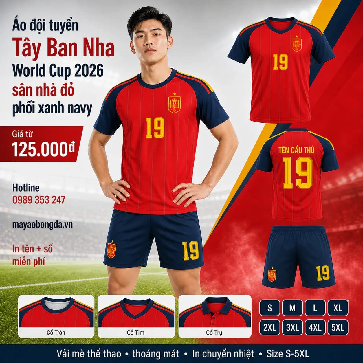 Áo đội tuyển Tây Ban Nha World Cup 2026 sân nhà đỏ phối xanh navy – Mã MBĐ-AO-DOI-TUYEN-TAY-BAN-NHA-974DC9B4
