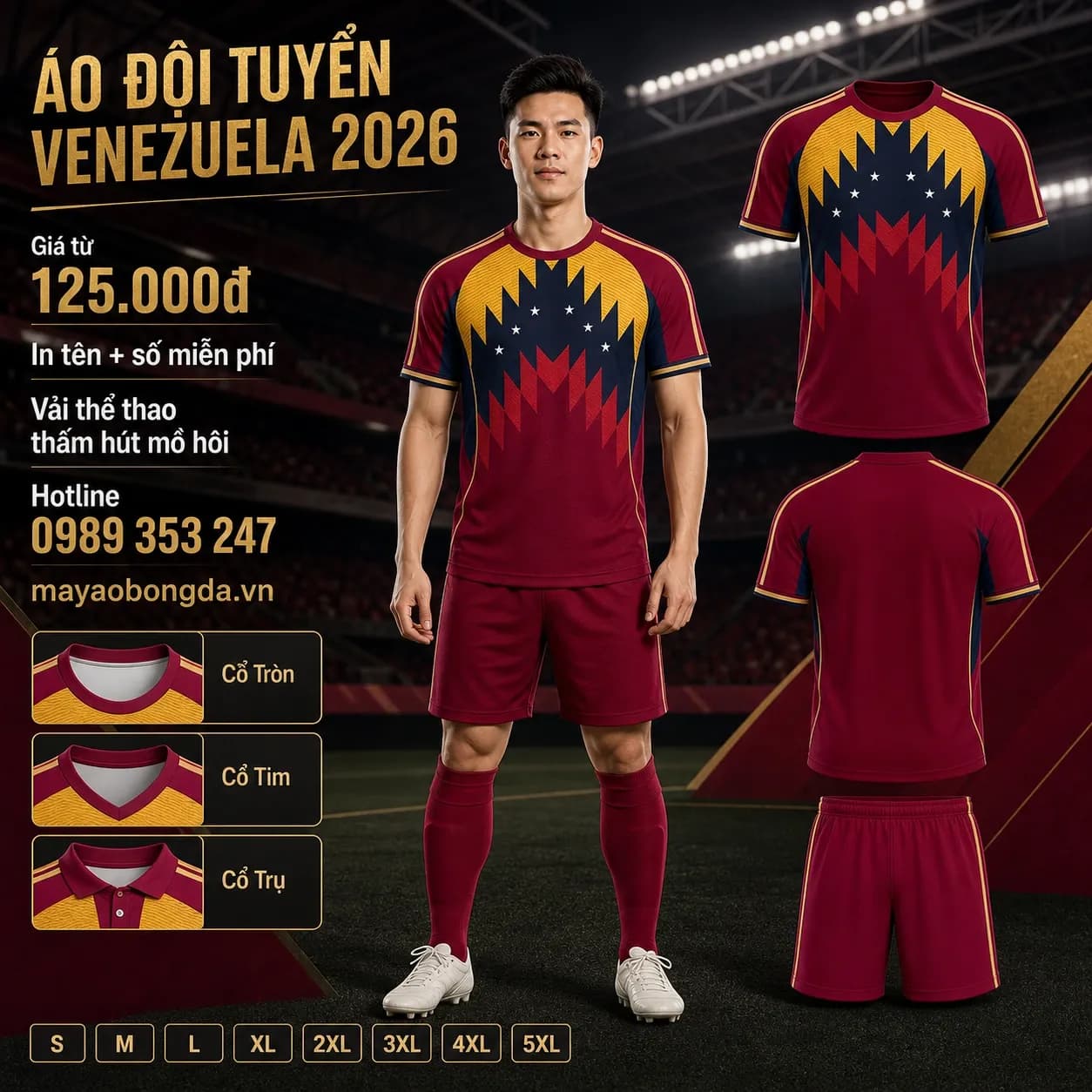 Áo đội tuyển Venezuela 2026 đỏ burgundy họa tiết chevron – Mã MBĐ-AO-DOI-TUYEN-VENEZUELA-2-6D72FBA9
