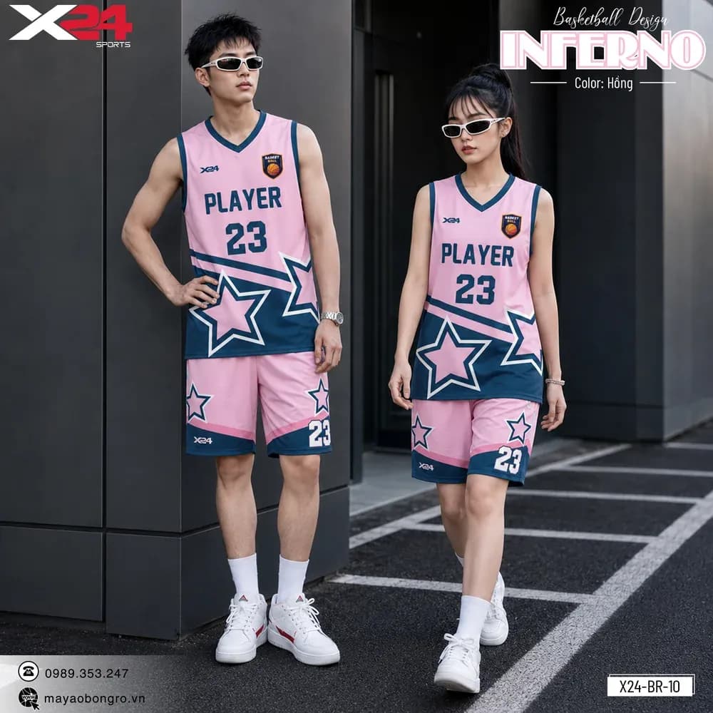 Mẫu áo bóng rổ X24-BR-10 màu Hồng tại X24 Sport