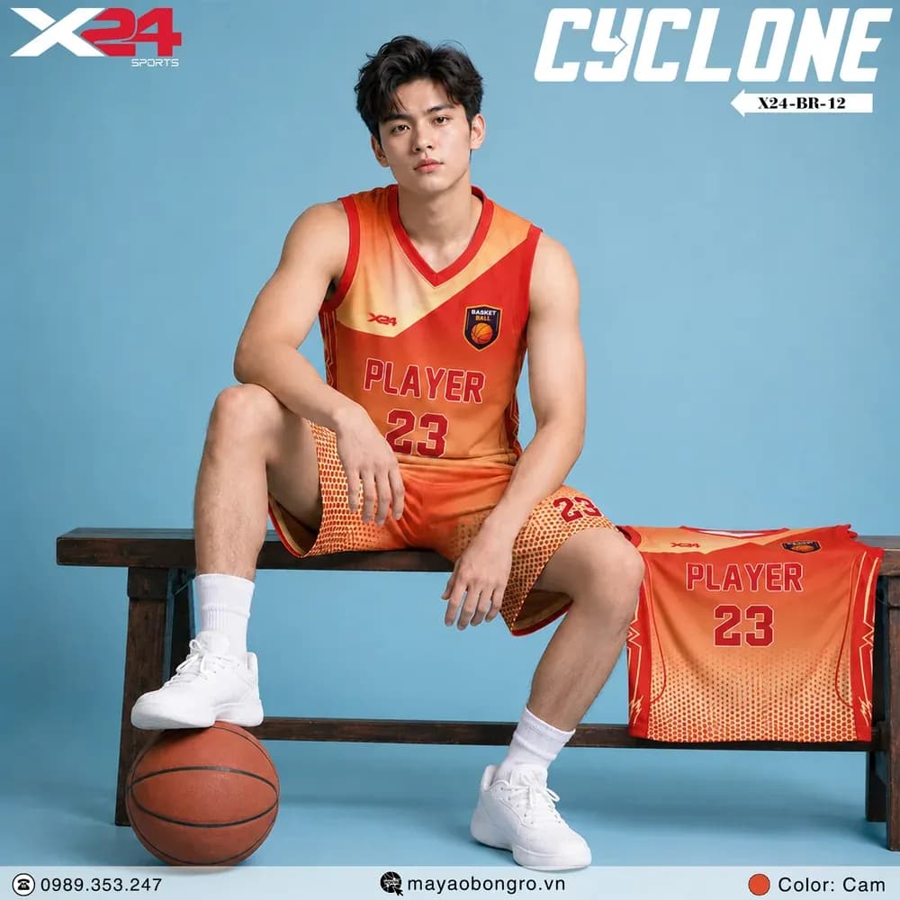 Mẫu áo bóng rổ X24-BR-12 màu Cam tại X24 Sport