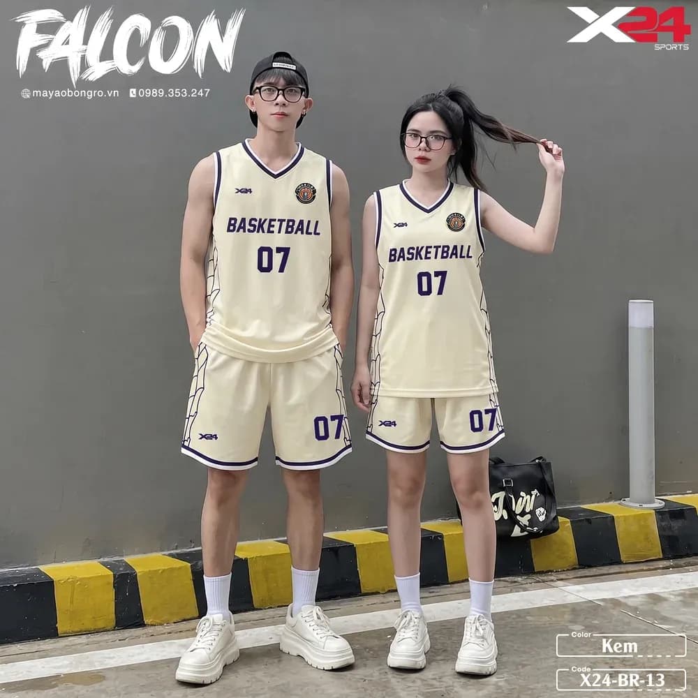 Mẫu áo bóng rổ X24-BR-13 màu Kem tại X24 Sport