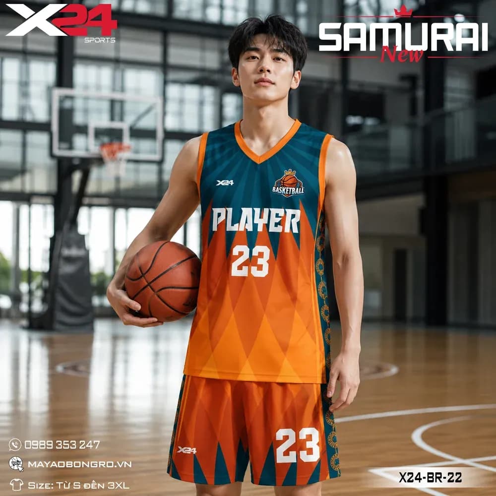 Mẫu áo bóng rổ X24-BR-22 màu Cam tại X24 Sport