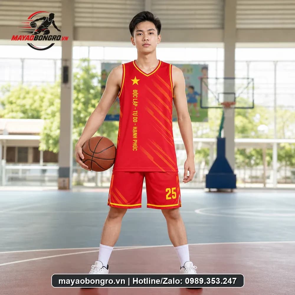 Bộ Quần Áo Bóng Rổ Đỏ Tươi Tự Hào Việt Trên – Mã X24-SRC-BR-1717