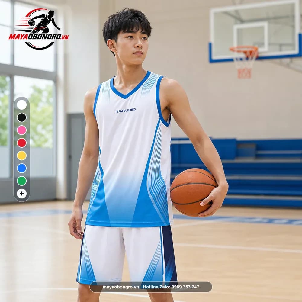 Bộ Quần Áo Bóng Rổ Học Sinh Team Building Trắng Xanh X24-BR-003 – Mã X24-SRC-BR-1501