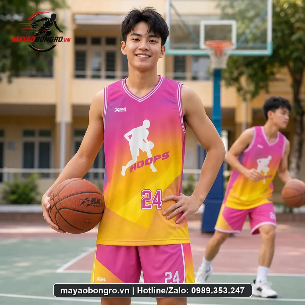 Bộ Quần Áo Bóng Rổ Hồng Vàng Gradient Just Team Năng Động – Mã X24-SRC-BR-1476